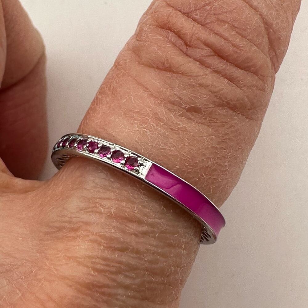 Pink Sterling Silver Hearts Ring Marked S925 Preppy Retro Jewelry Size 8.25
